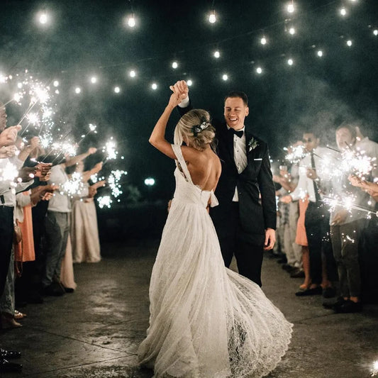 wedding sparklers lighting up bride and groom dance