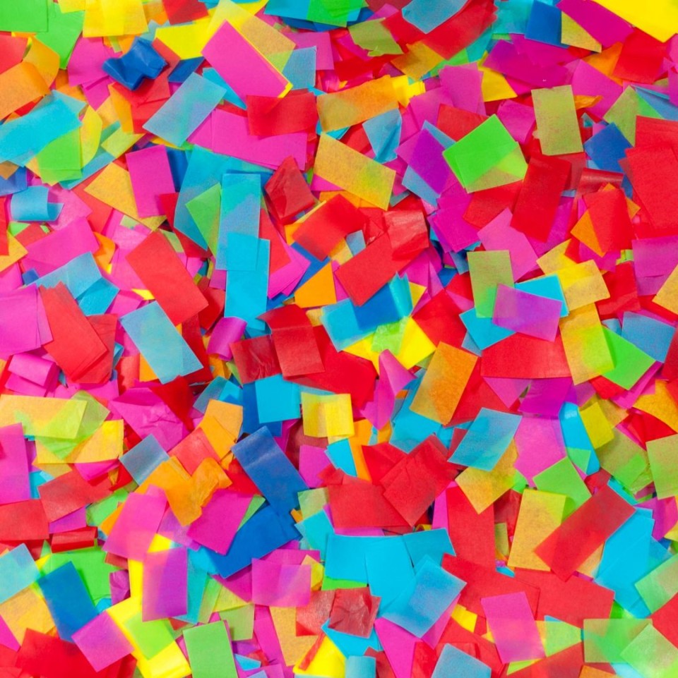 multi-color ribbons from confetti cannon