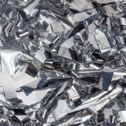 silver confetti from confetti cannon